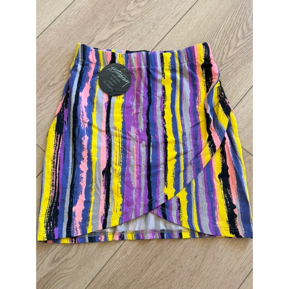 Stussy Womens Multi Color Stripe Tulip Wrap Mini Skirt 024646 Small NEW
